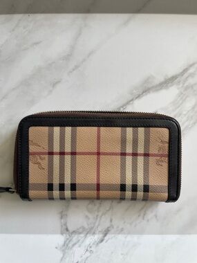 Burberry Classic Check Zip-Around Wallet in Beige and Black